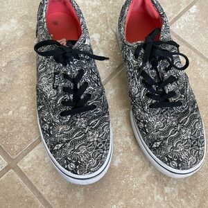Vans Black and White Paisley Sneakers